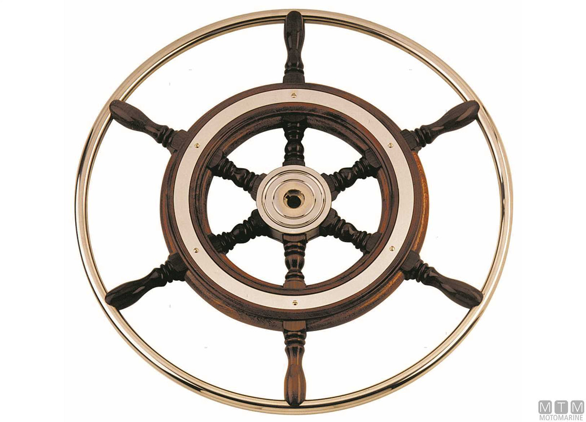 Stainless steel and mahogany steering wheel Ø600 mm - original photo Motomarine Srl