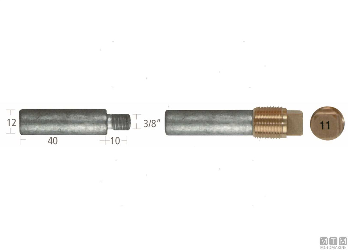 Zinc pencil anode with plug General Motors 12x40 mm - original photo Motomarine Srl