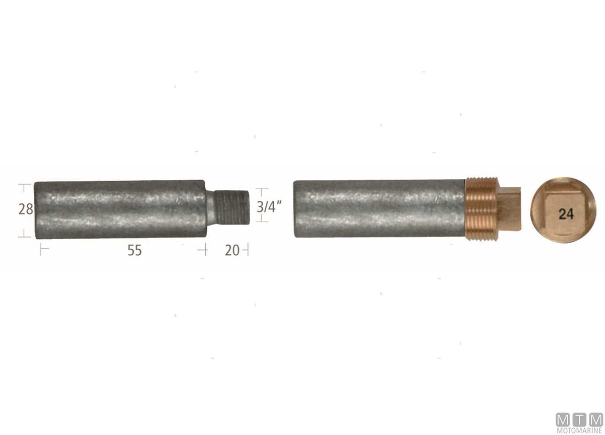 Zinc pencil anode Caterpillar 28x55 mm - original photo Motomarine Srl