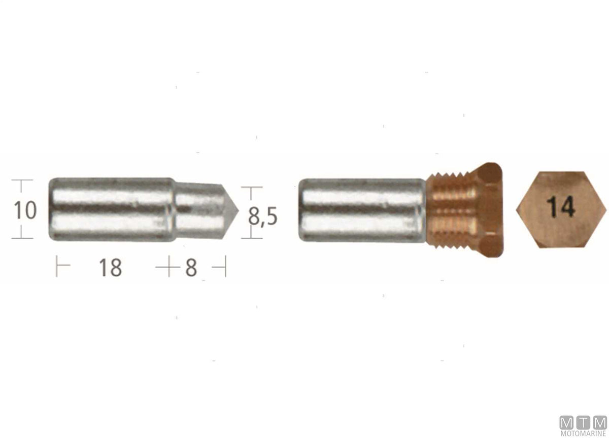 Zinc pencil anode with plug Ford 10x18 mm - original photo Motomarine Srl
