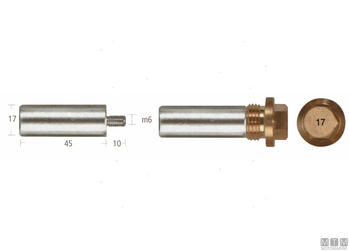 Scania bar anode with plug, zinc - original photo Motomarine Srl