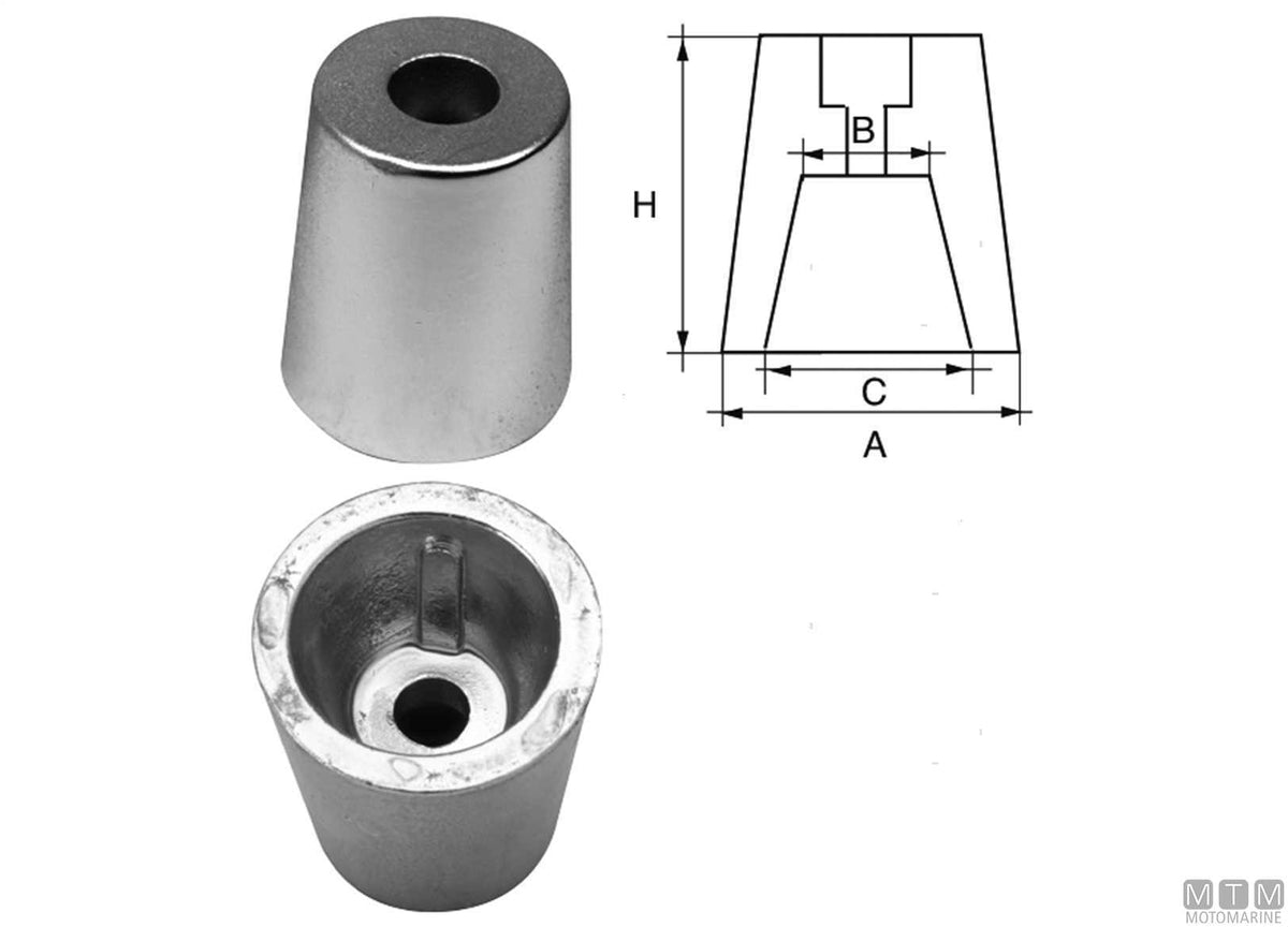 Aluminium nose cone anode with conical fitting Ø60 mm - original photo Motomarine Srl