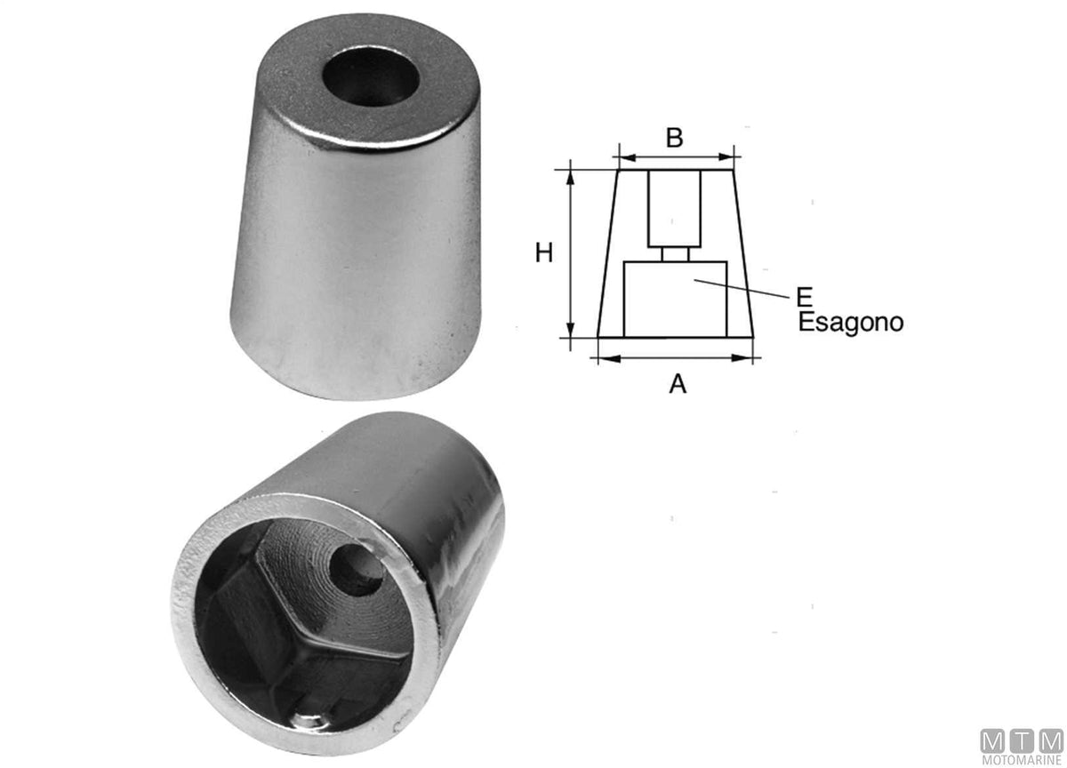 Aluminium nose cone anode with hexagonal fitting Ø25 mm - original photo Motomarine Srl