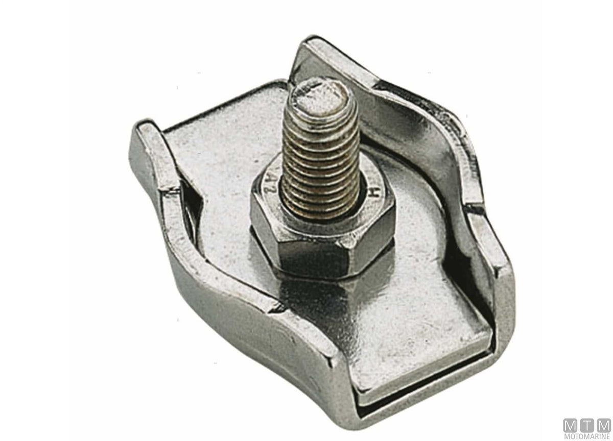 Flat wire rope clamp for Ø3 mm cable in stainless steel - original photo Motomarine Srl