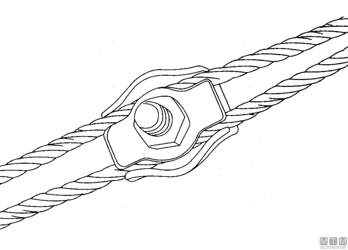 Flat wire rope clamp for Ø6 mm cable in stainless steel - original photo Motomarine Srl