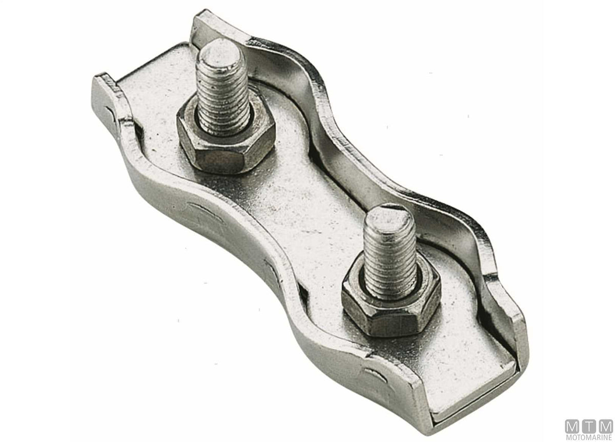 Double flat wire rope clamp for Ø6 mm cable in stainless steel - original photo Motomarine Srl