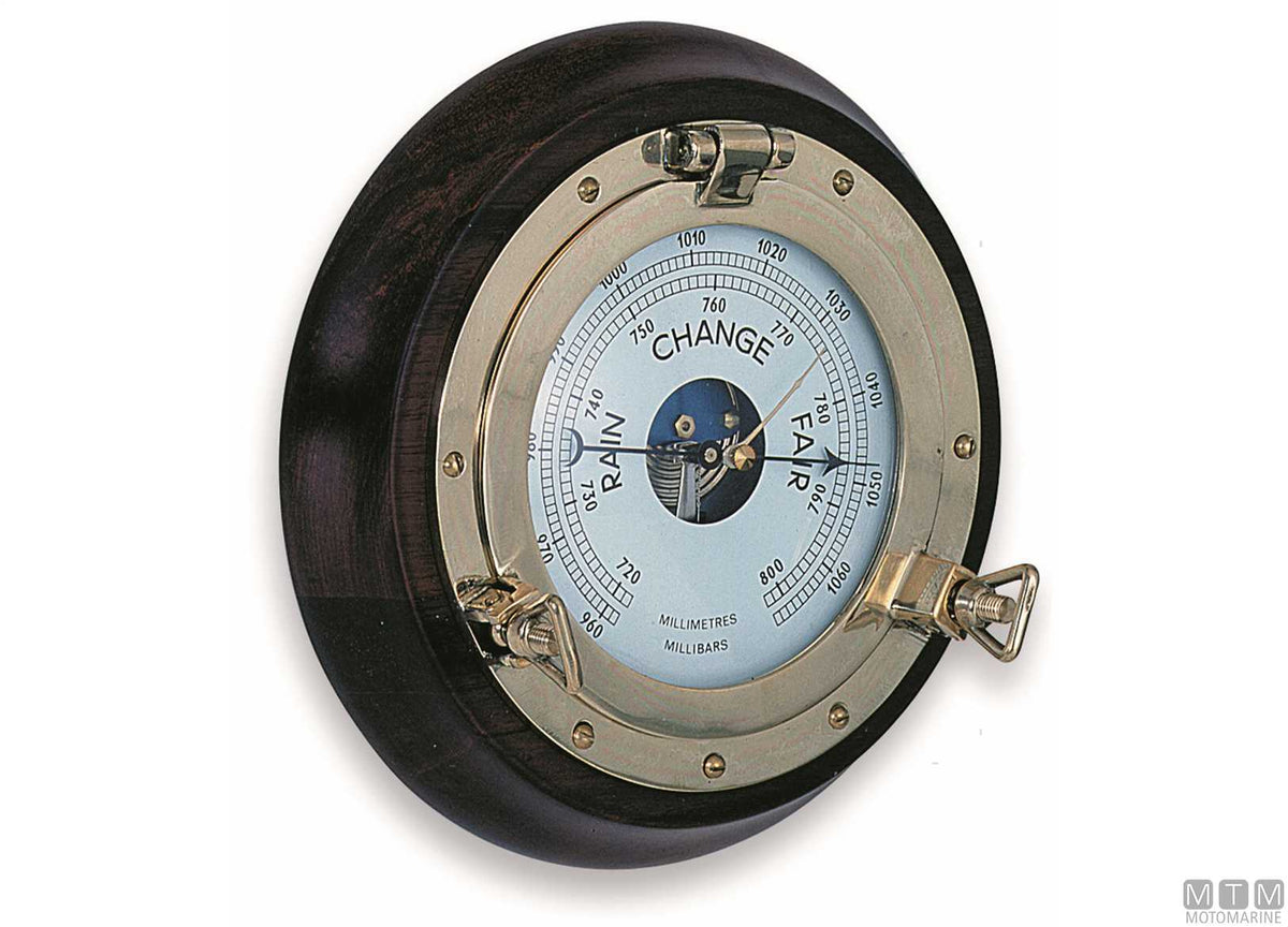 Porthole clock Ø230 mm wood/brass - original photo Motomarine Srl