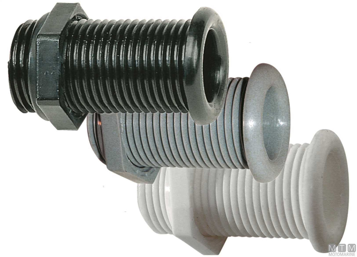 Grey standard through-hull fitting for Ø22.7 mm plugs - original photo Motomarine Srl