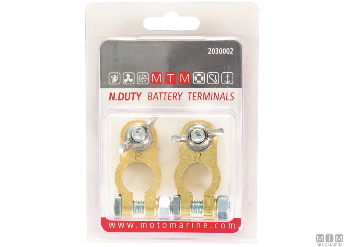 Brass Battery Terminals Blister Pack with Stainless Steel Wing Nuts - original photo Motomarine Srl