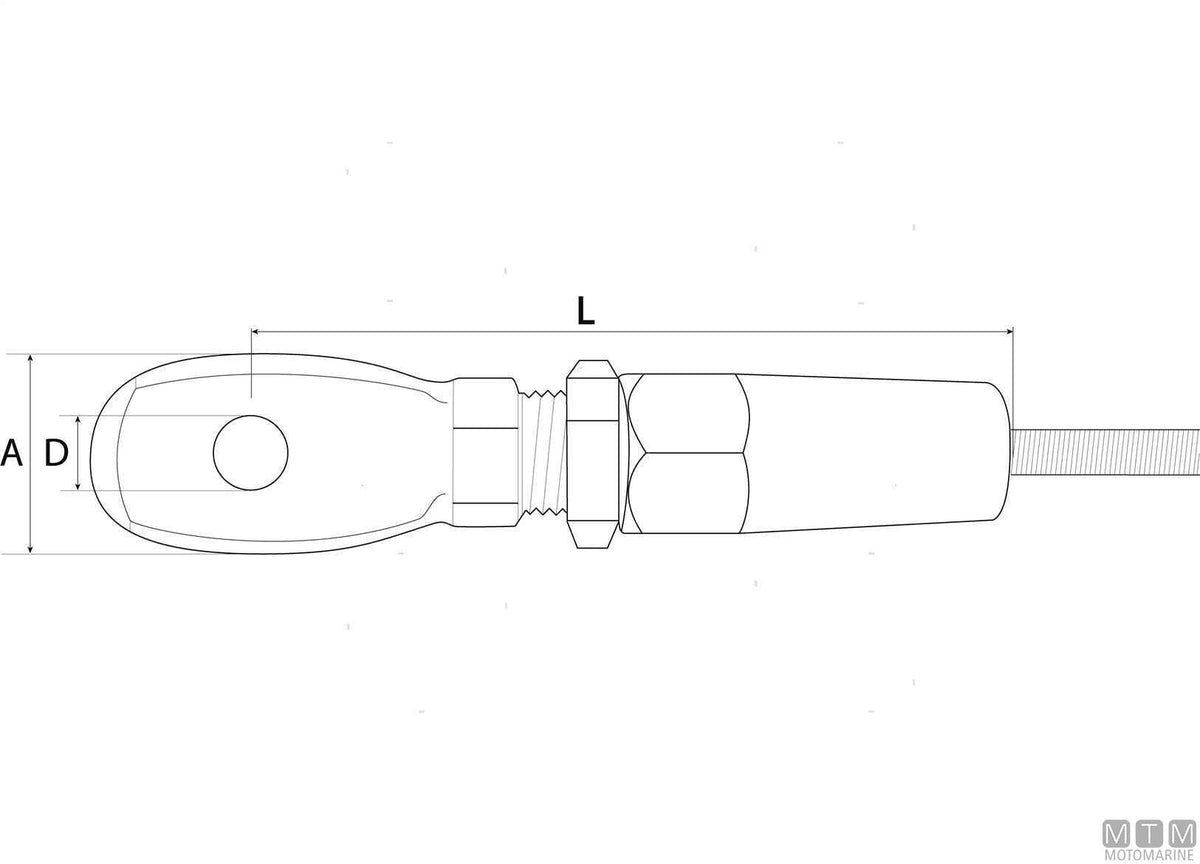 Quick-fit eye terminal for Ø3 mm wire, stainless steel 316 - original photo Motomarine Srl