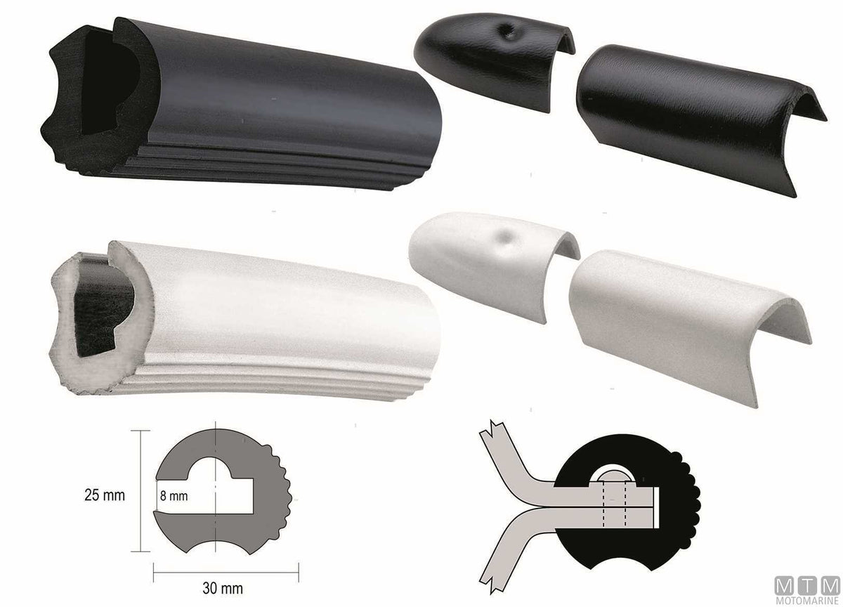 Eco1 type rub rail fender profile, white, H 25 mm, L 12 m - original photo Motomarine Srl
