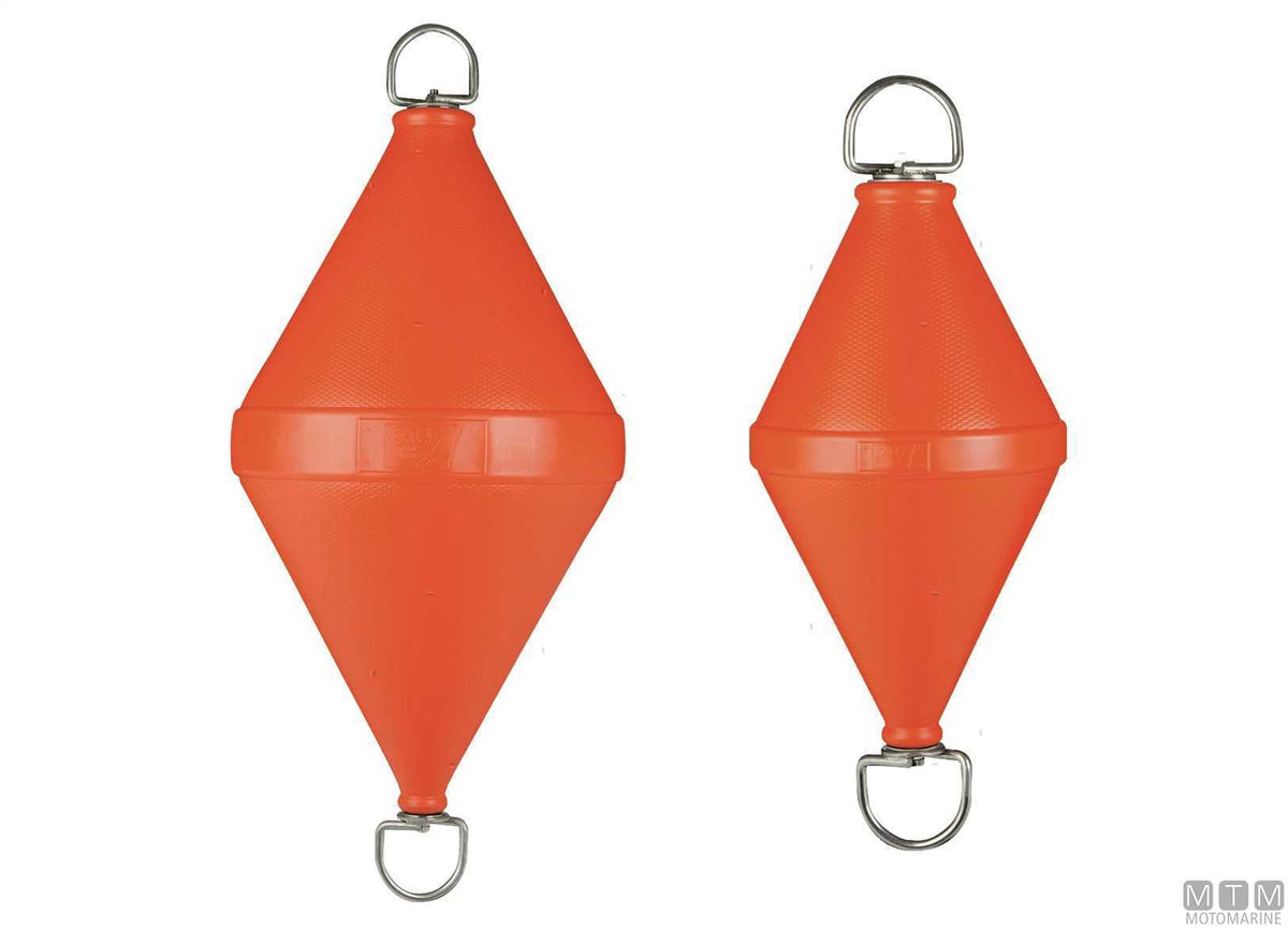 Biconical mooring buoy with stainless steel pole Ø32 cm H80 cm orange - original photo Motomarine Srl