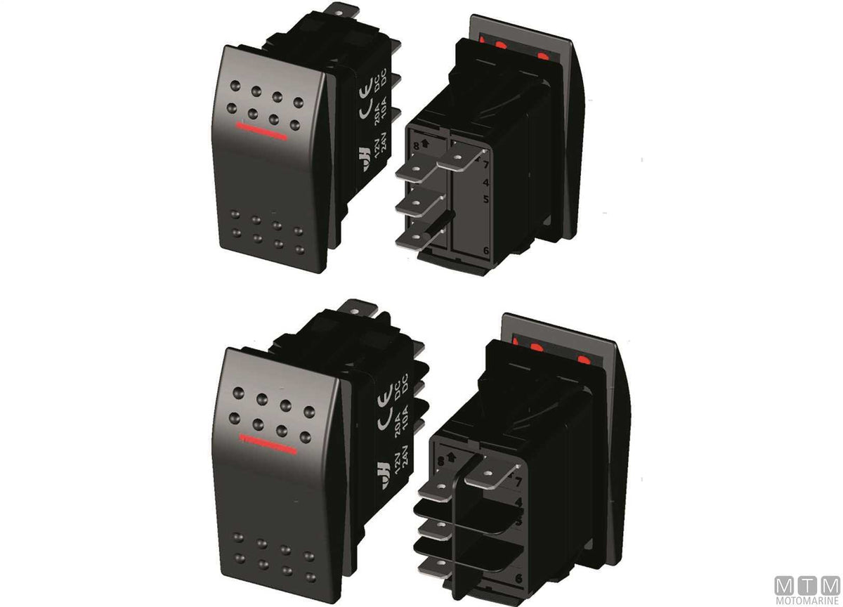 (ON)-OFF-ON switch 2 red LED 4 terminals - original photo Motomarine Srl