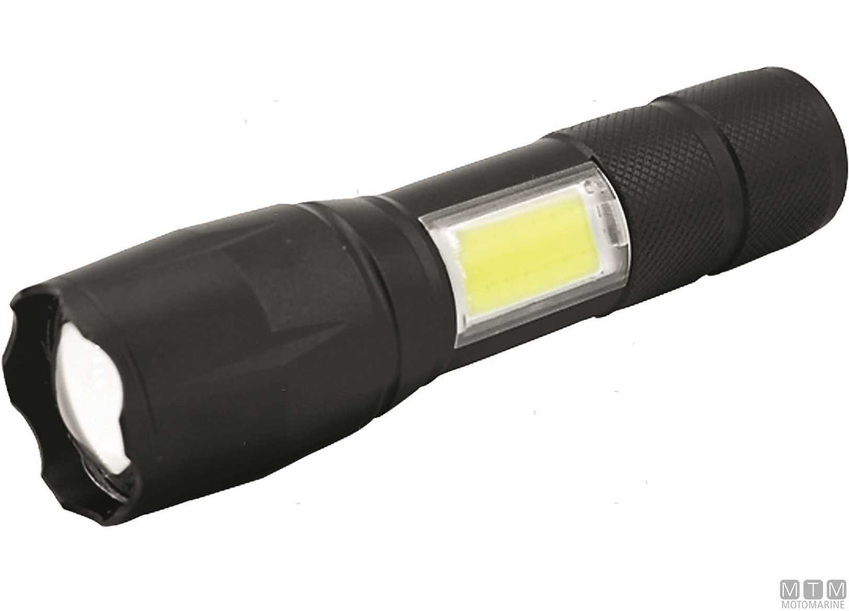 Rechargeable aluminum LED torch, black, L 13 cm - original photo Motomarine Srl