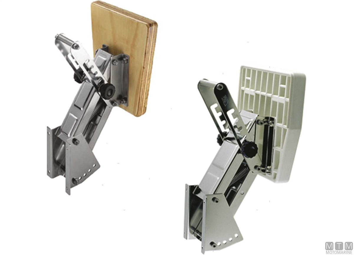 Adjustable pantograph engine bracket <20 HP stainless steel and plastic - original photo Motomarine Srl