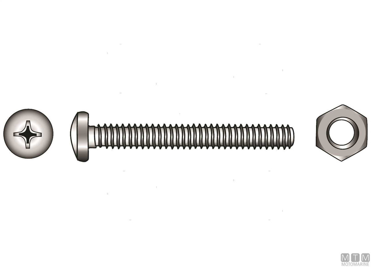 DIN 7985 pan head screws + A4 stainless nuts M6x25, 4 pcs - original photo Motomarine Srl