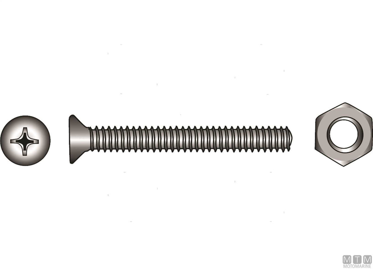 Countersunk flat head screws DIN965 + A4 stainless nuts M4x20 8 pcs - original photo Motomarine Srl