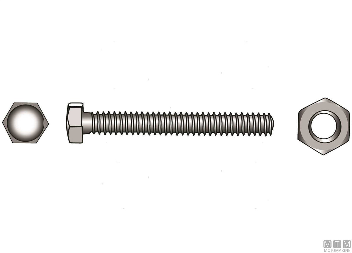 DIN933 hex head screws + A4 stainless nuts M6x60, 4 pcs - original photo Motomarine Srl