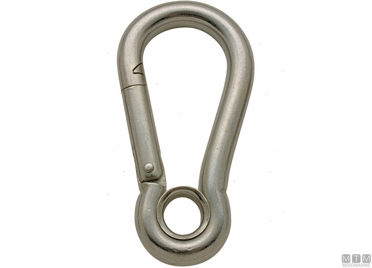 Classic snap hook Ø12 mm with eye stainless steel 316 - original photo Motomarine Srl