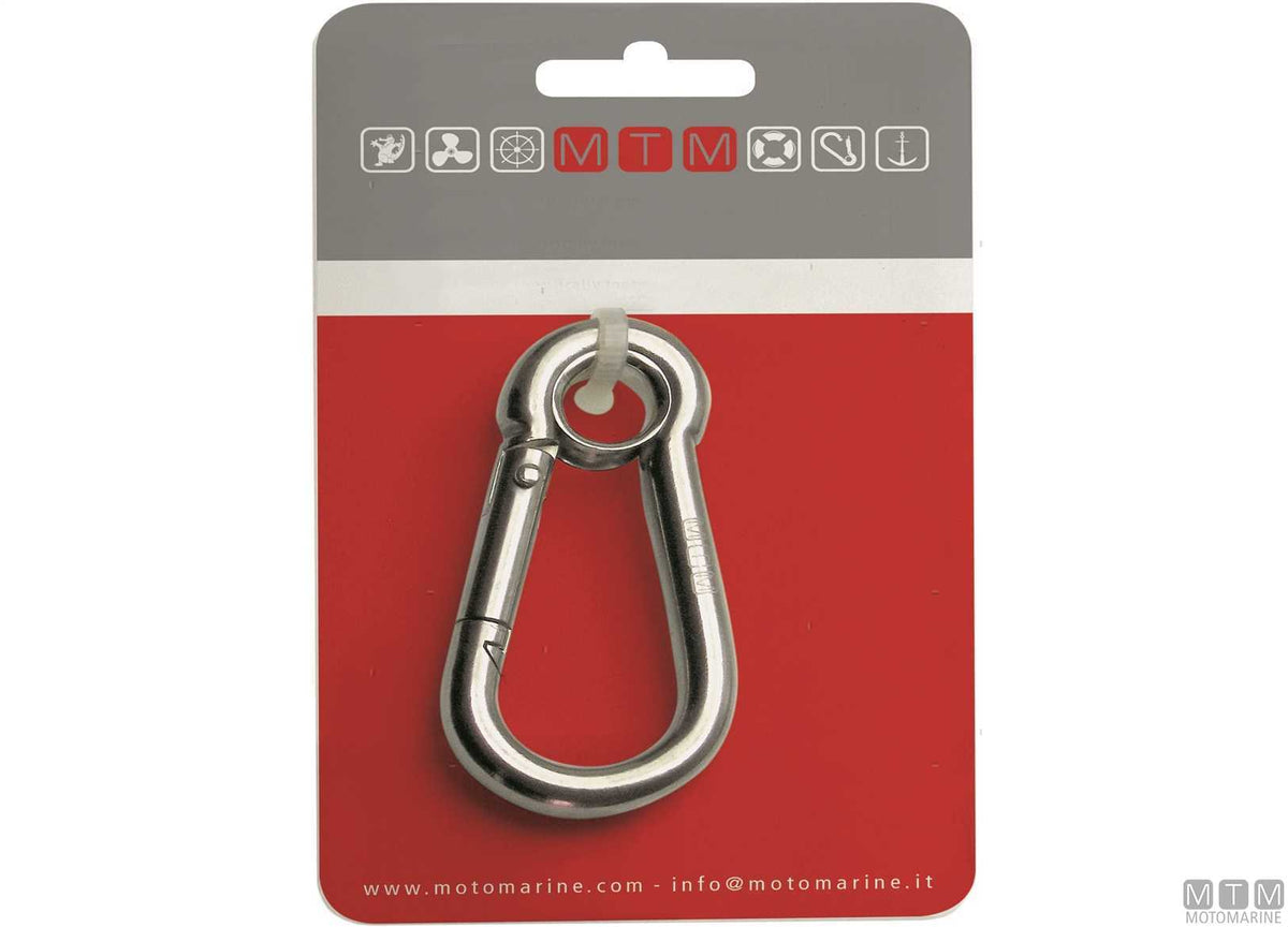 Classic snap hook Ø5 mm with eye stainless steel 316 blister pack - original photo Motomarine Srl