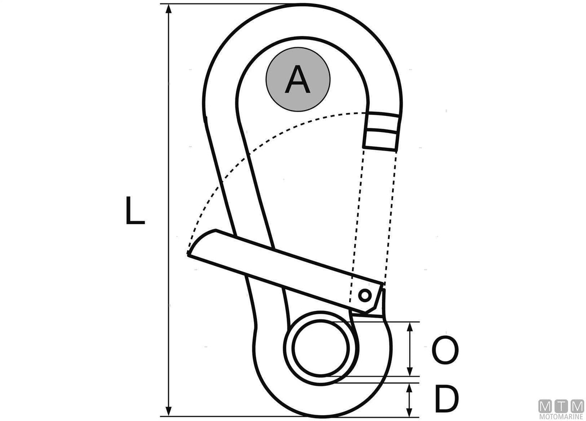 Kong snap hook Ø8 mm side opening with eye stainless steel 316 - original photo Motomarine Srl
