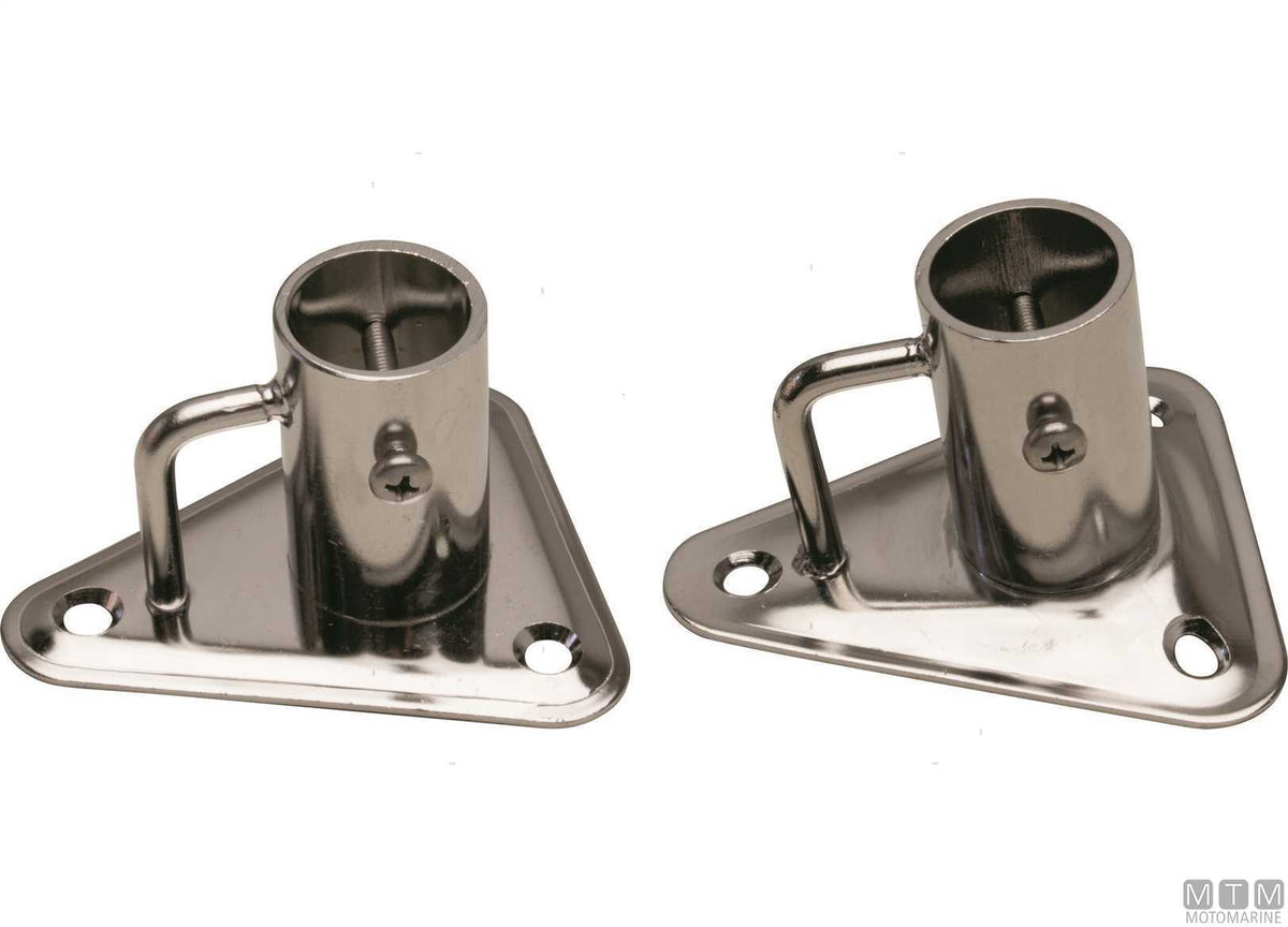 Triangular angled stanchion base Ø25 mm AISI 316 stainless steel - original photo Motomarine Srl
