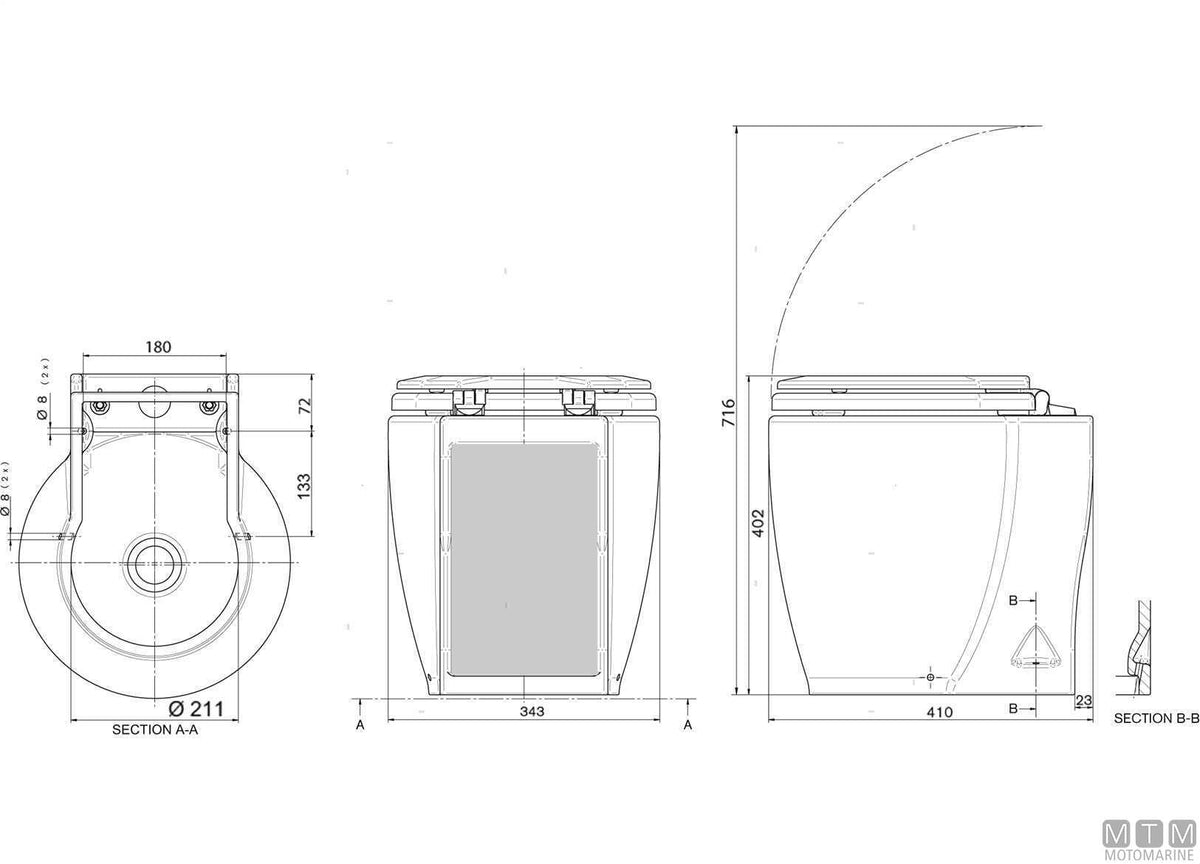 Ocean Laguna Standard electric toilet 12V - original photo Motomarine Srl