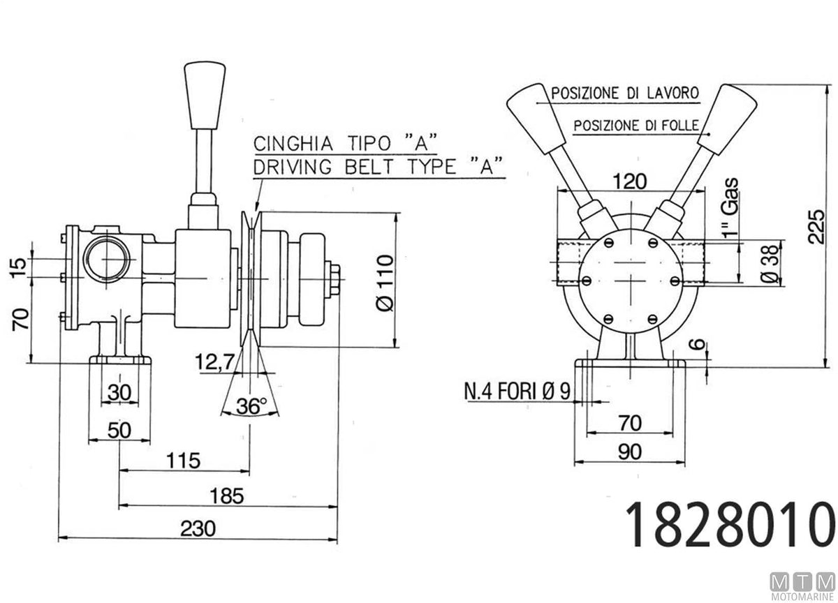 Ancor pump with manual clutch and pulley 250 l/m - original photo Motomarine Srl