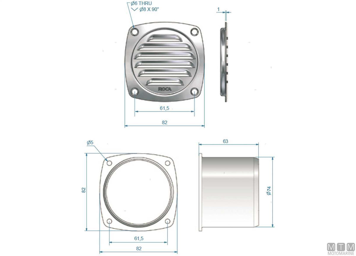 Air vent convo Roca 82x82x63 mm, plastic - original photo Motomarine Srl