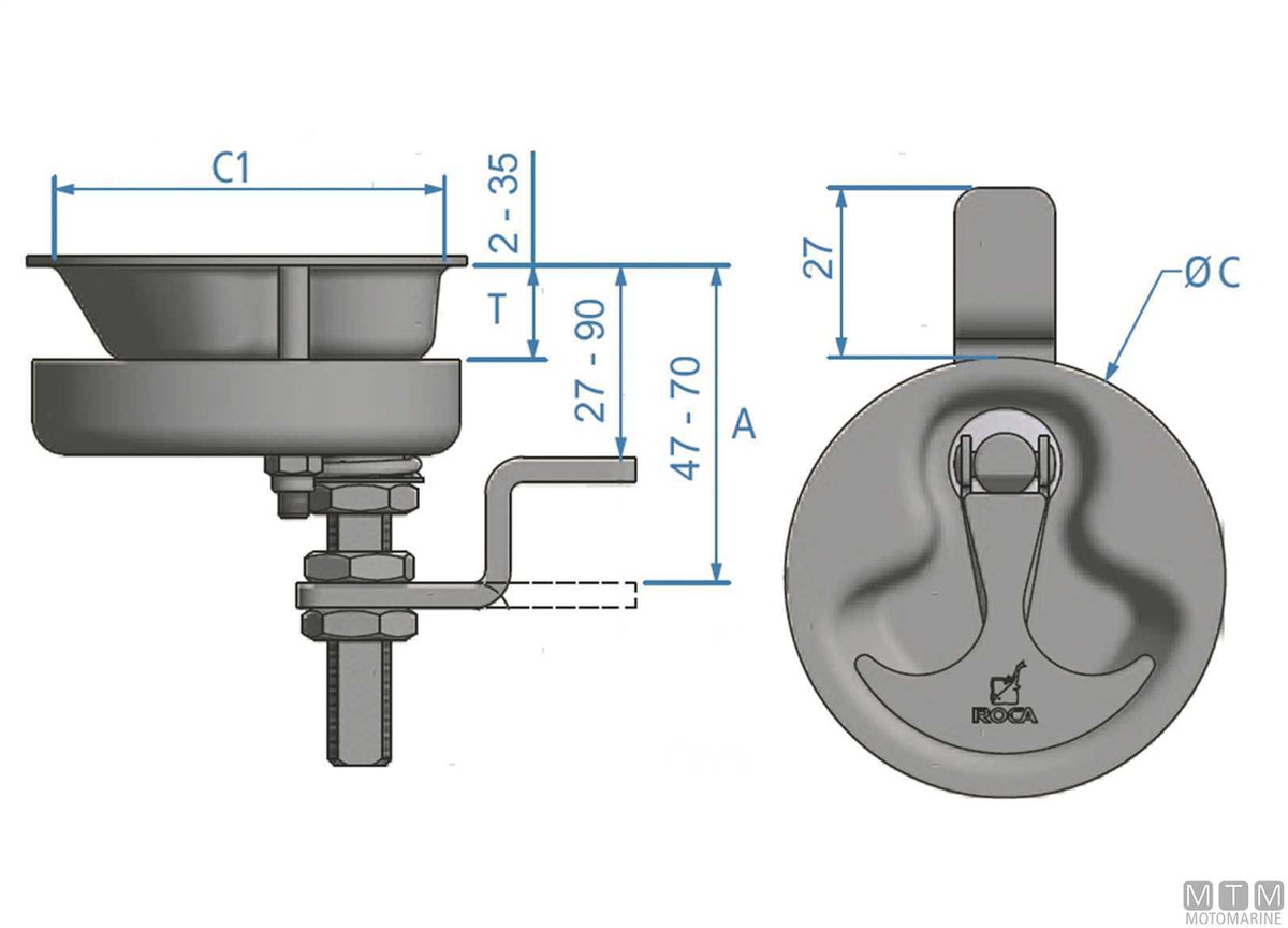 Roca compression latch Ø70 mm stainless steel 316 - original photo Motomarine Srl