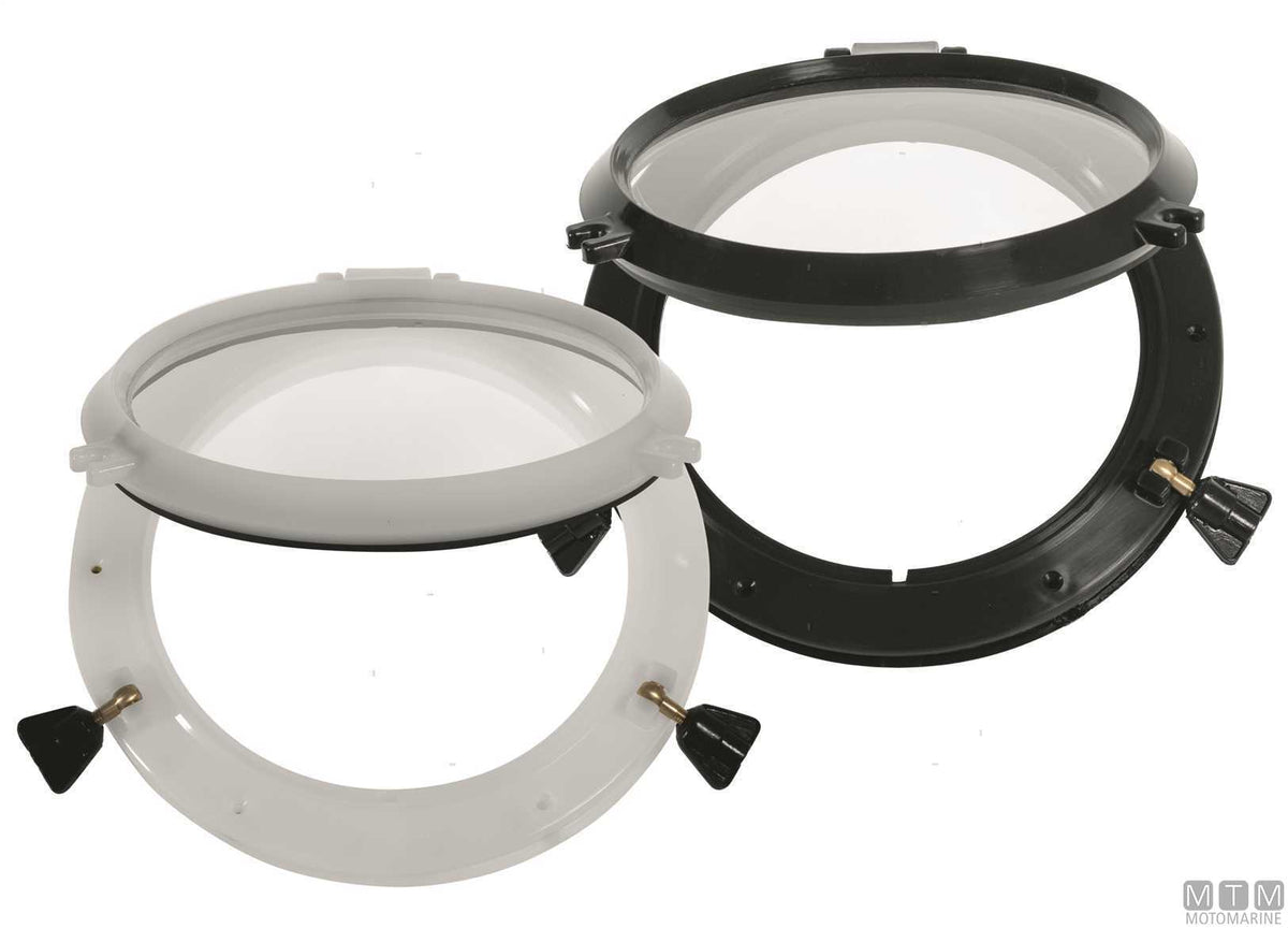 MTM round porthole Ø220 mm black nylon with standard neck - original photo Motomarine Srl