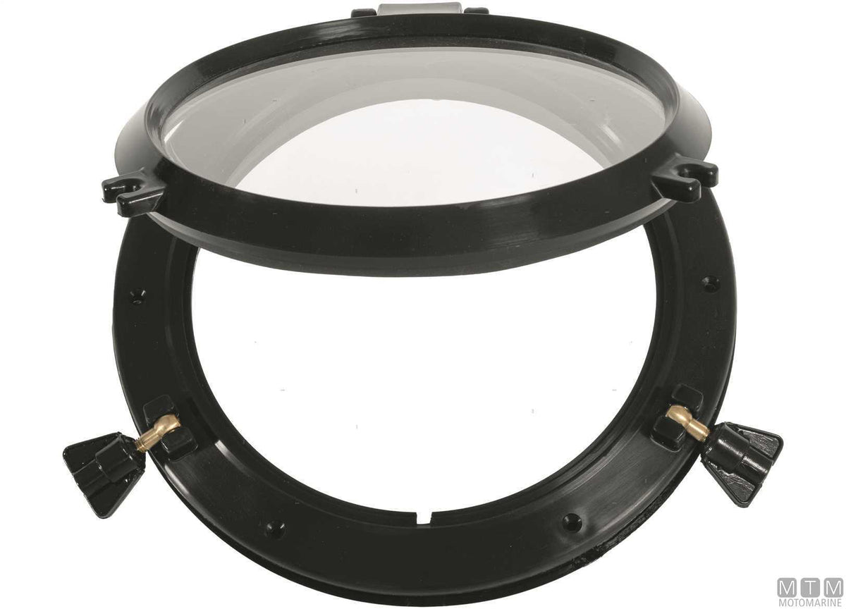 MTM round porthole Ø220 mm black nylon with standard neck - original photo Motomarine Srl