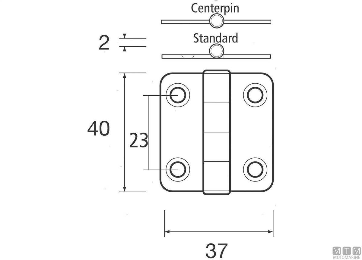 Book hinge, center pin, 40x37 mm, in stainless steel 316 - original photo Motomarine Srl