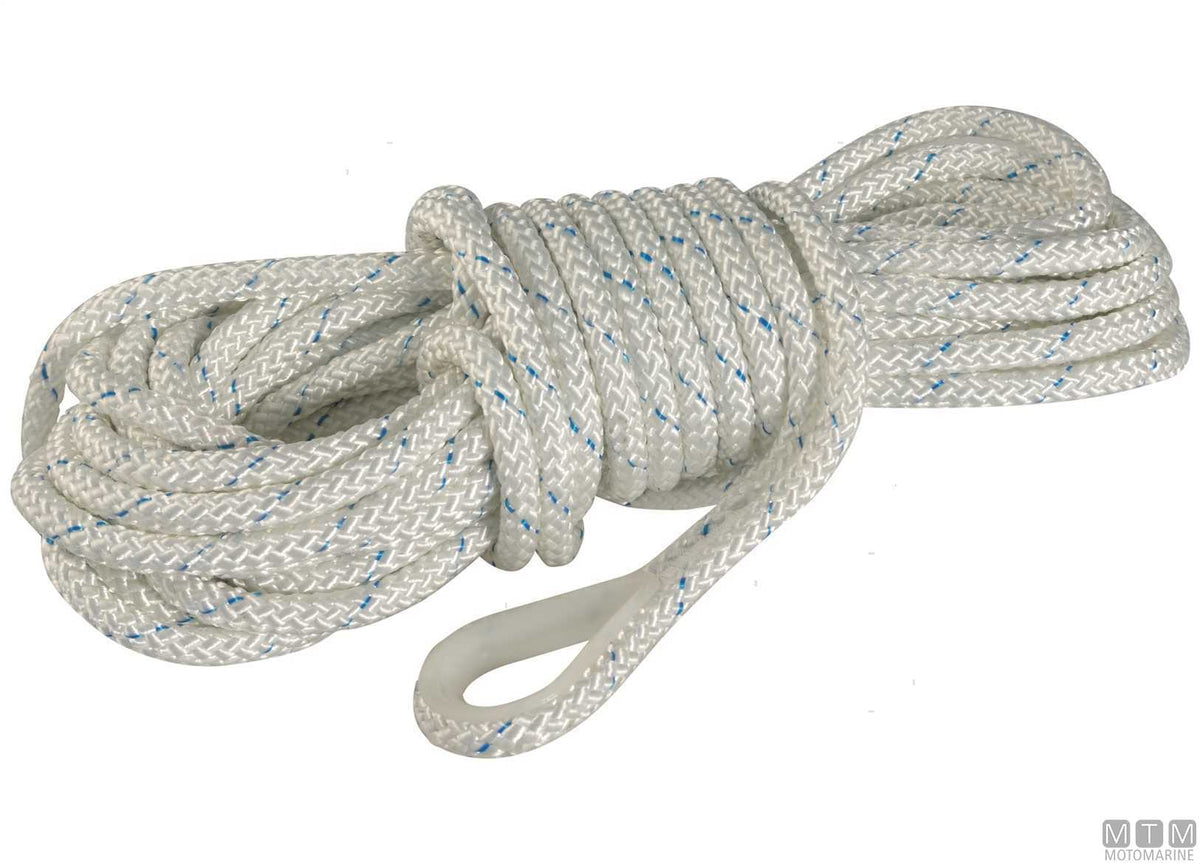 White Lapo polyester braid with nylon thimble Ø10 mm, 30 m - original photo Motomarine Srl