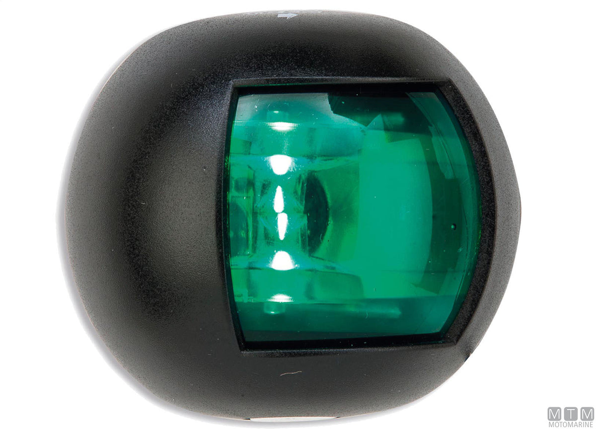 LED navigation sidelight, green, half-dome, black, 70x63 mm - original photo Motomarine Srl