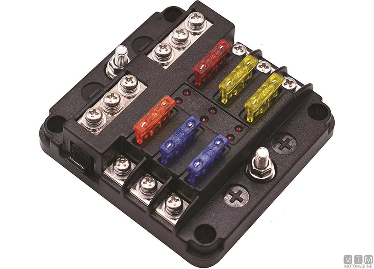 Fuse box UNIVAL 6-position with terminal block - original photo Motomarine Srl