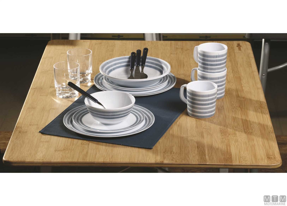Bluebay 16-piece melamine tableware set - original photo Motomarine Srl