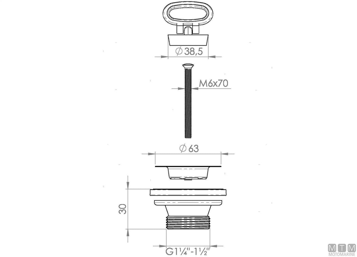 Drain strainer for Ø50 mm hole, 1"1/2 outlet - original photo Motomarine Srl