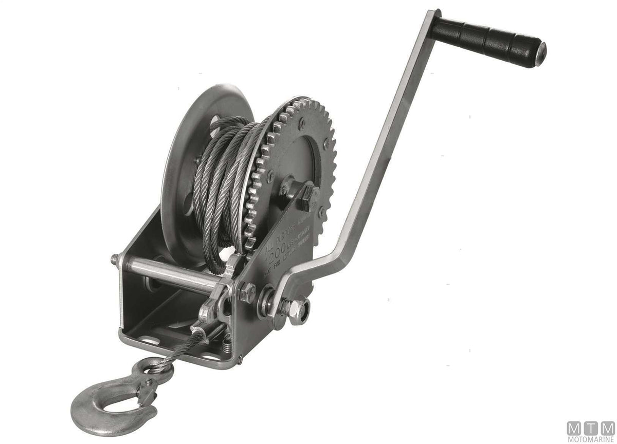 Manual trailer winch with cable and hook, 525 kg pull - original photo Motomarine Srl