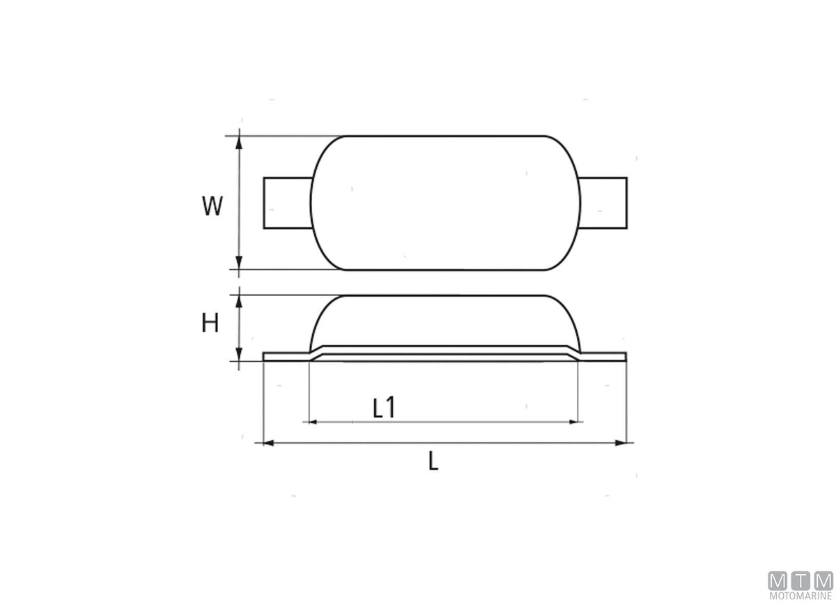 Oval plate anode with weld-on insert L200 mm 2.2 kg zinc - original photo Motomarine Srl