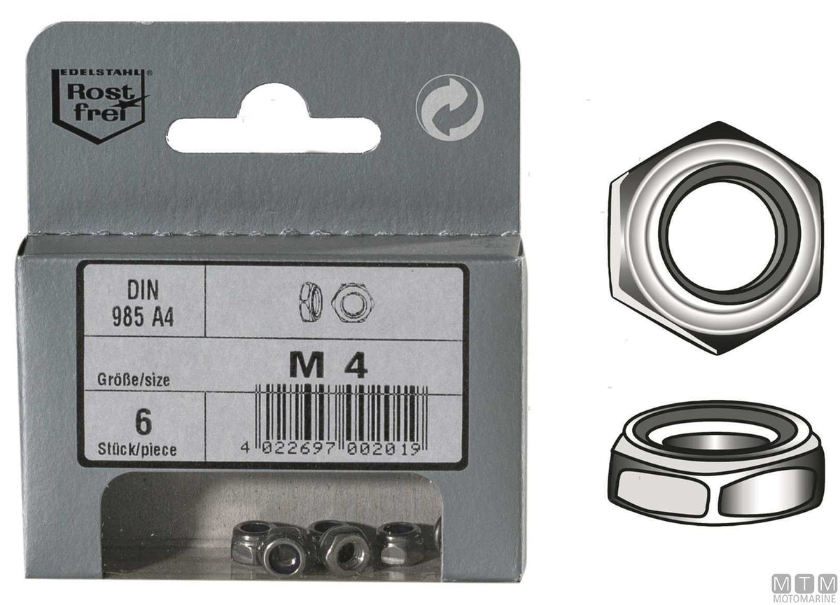 DIN985 self-locking nuts, stainless steel A4, M10, 4 pcs - original photo Motomarine Srl