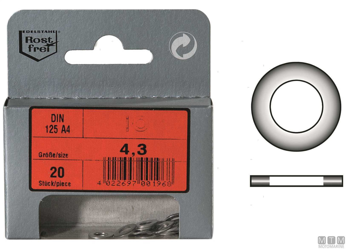 DIN125 flat washers, stainless steel A4, Ø3.2 mm, 30 pcs - original photo Motomarine Srl