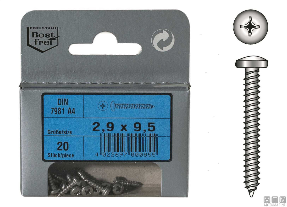 Self-tapping screws pan head DIN7981 stainless steel A4 Ø5.5x45 mm - 8 pcs - original photo Motomarine Srl