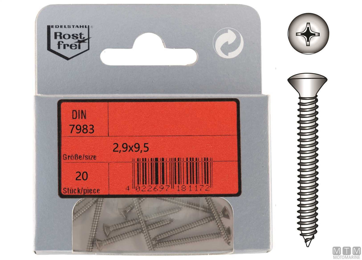 Self-tapping screws, raised countersunk head, DIN7983 stainless steel A4 Ø5.5x45 mm 8 pcs - original photo Motomarine Srl