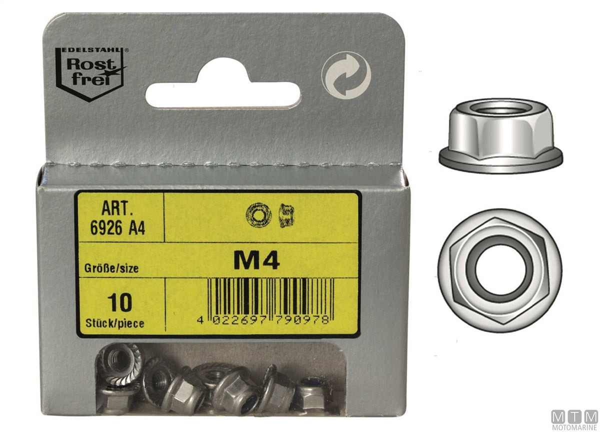 Hex flange nuts stainless steel A4 M12, 2 pcs - original photo Motomarine Srl