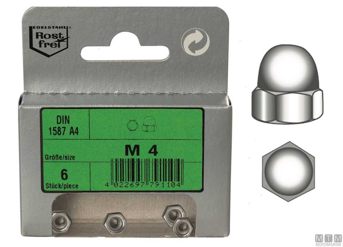 Cap nuts DIN1587 stainless steel A4 M8, 4 pcs - original photo Motomarine Srl