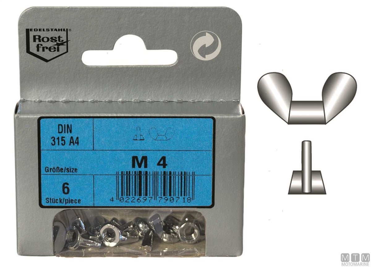 Wing nuts DIN315 stainless steel A4 M8 4 pcs - original photo Motomarine Srl