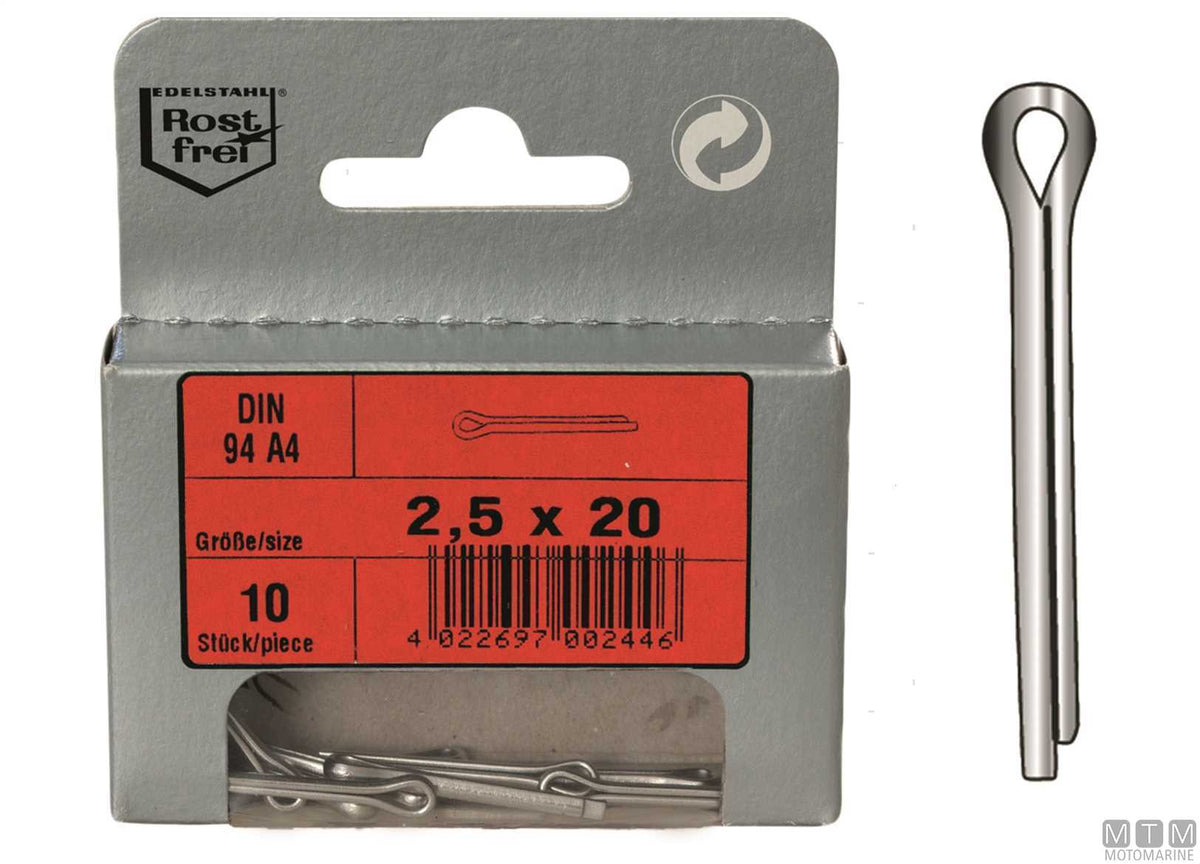 Split pins DIN 94 A4 stainless steel Ø4x25 mm, 8 pcs - original photo Motomarine Srl