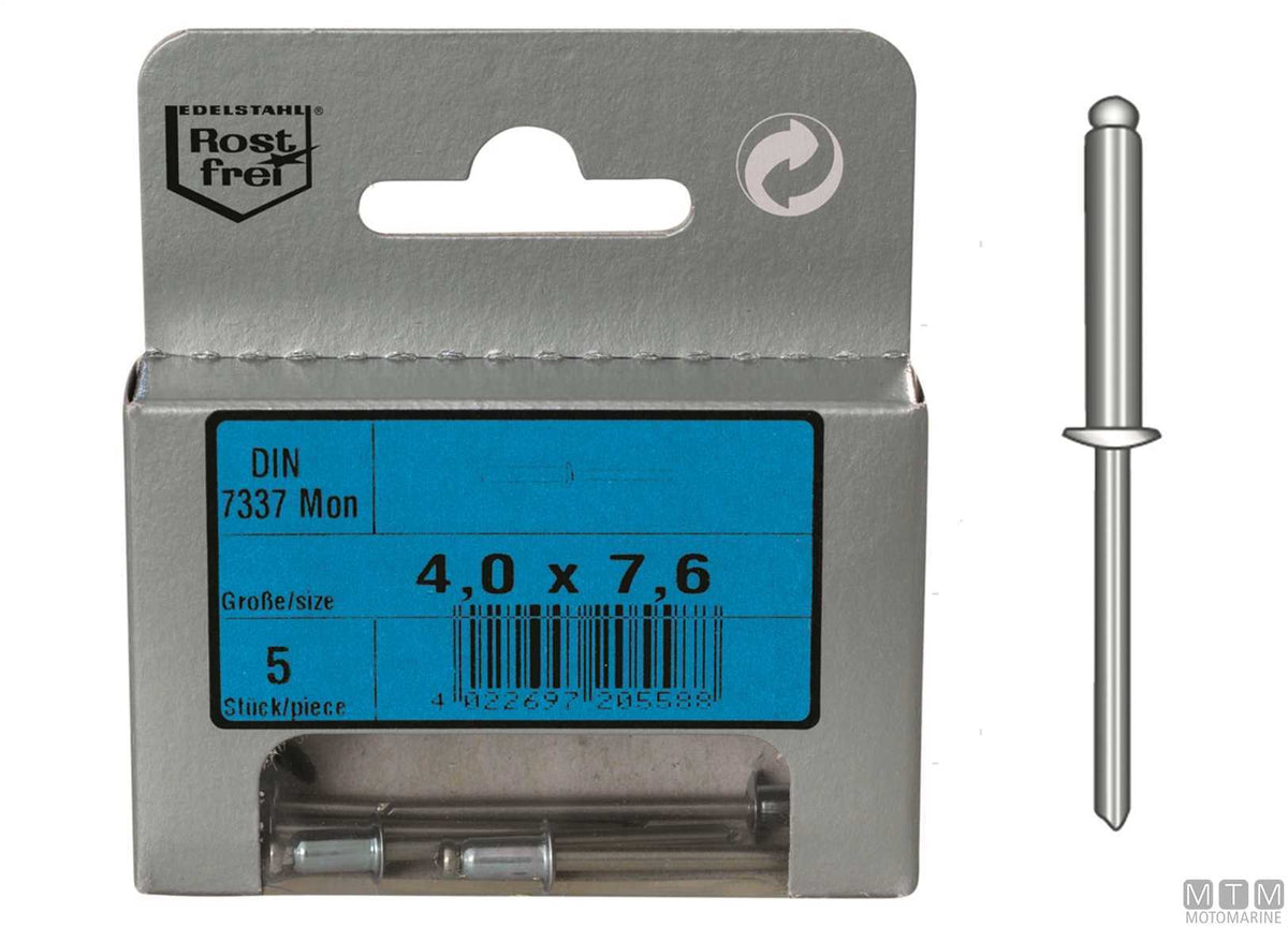 Stainless steel rivets DIN1014 A4 Ø3.0x12 mm, 6 pcs - original photo Motomarine Srl