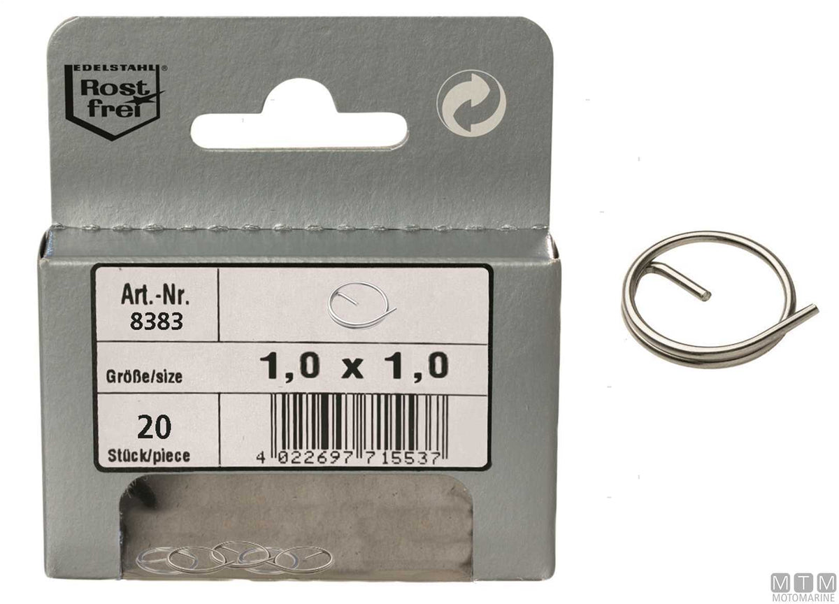 Safety split rings 8383 stainless steel A4 Ø1.2x15 mm, 20 pcs - original photo Motomarine Srl